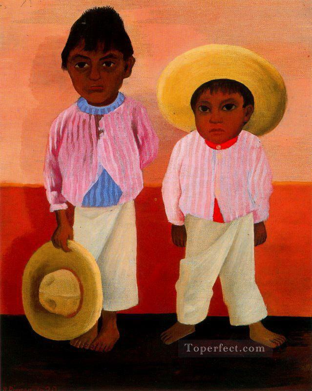 my godfather s sons portrait of modesto and jesus sanchez 1930 Diego Rivera Oil Paintings